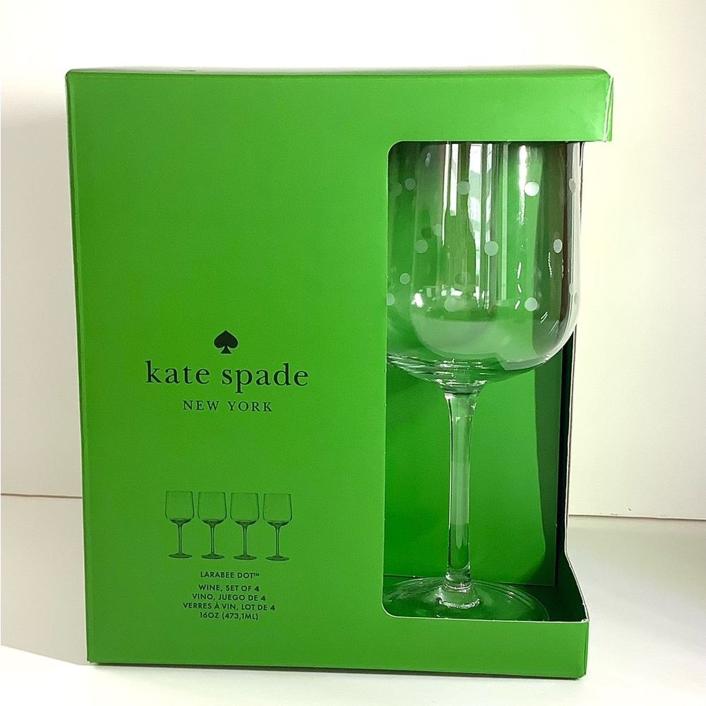 LENOX , KATE SPADE ..Clear/ Dot Wine Glasses  (Set of 4) 🍷. BRAND NEW ❤️